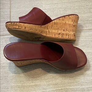 Bandolino Maroon Cork Wedge Sandals